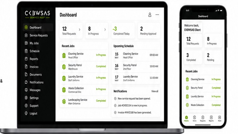 CKBWSAS facilities management platform on laptop and phone